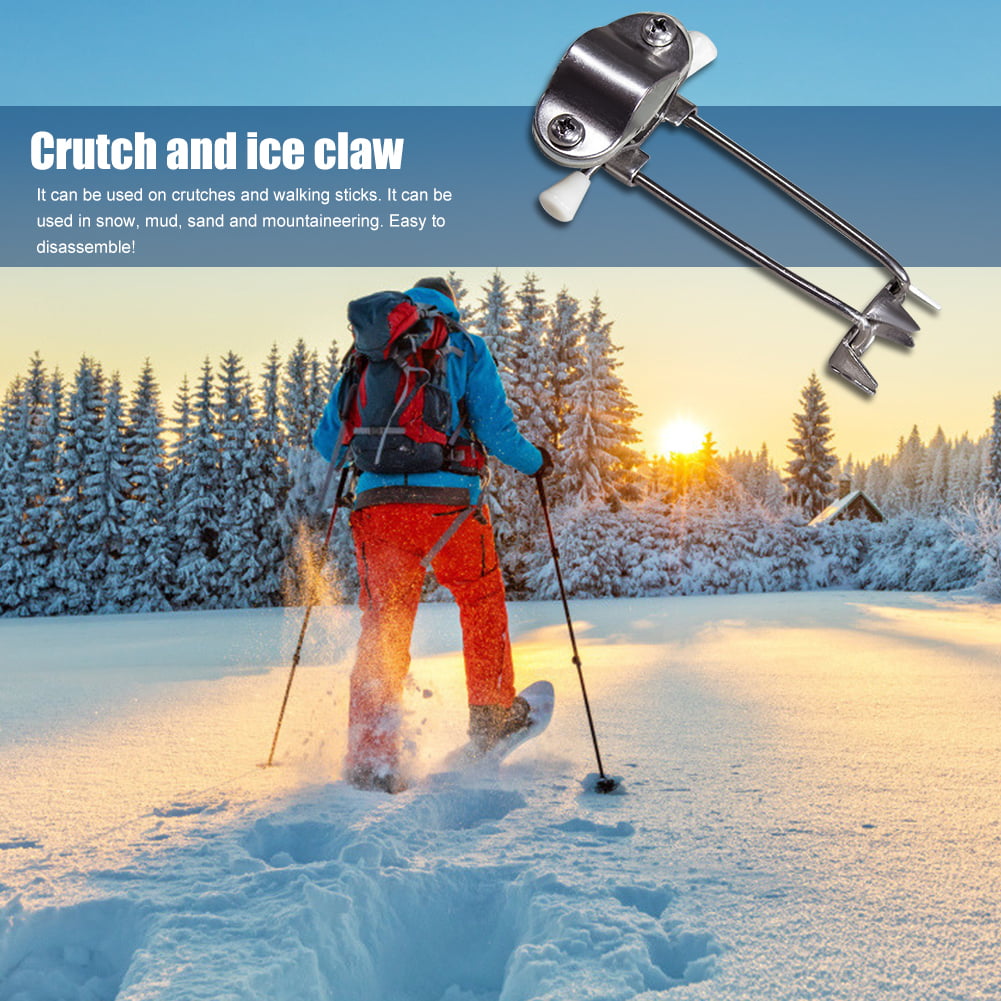 Walking Crampon Sticks Anti Slip Trekking Pole Ice Claws Cane Crutches Grip