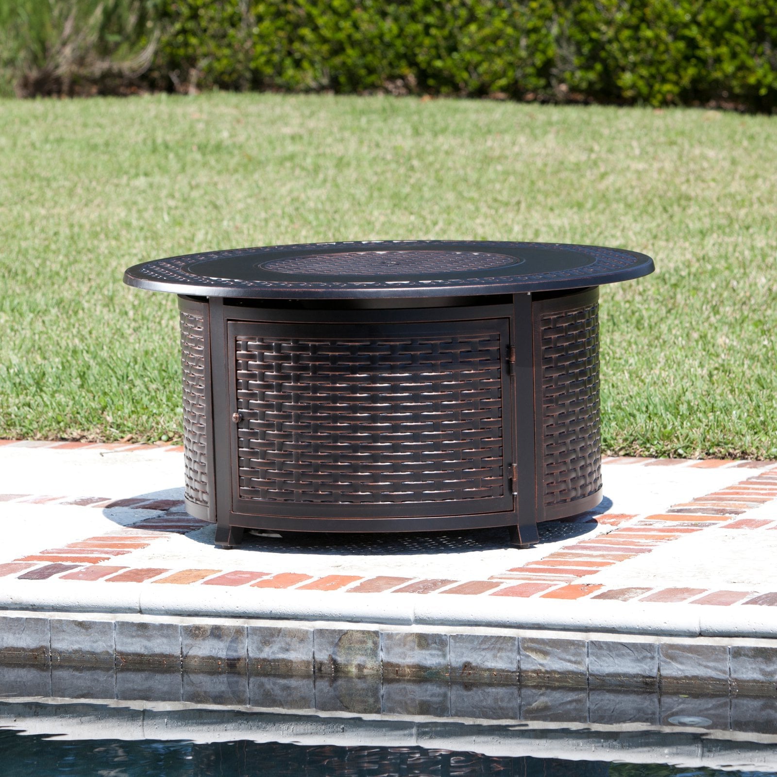Fire Sense Bellante Woven Cast Aluminum Propane Fire Table with FREE Cover