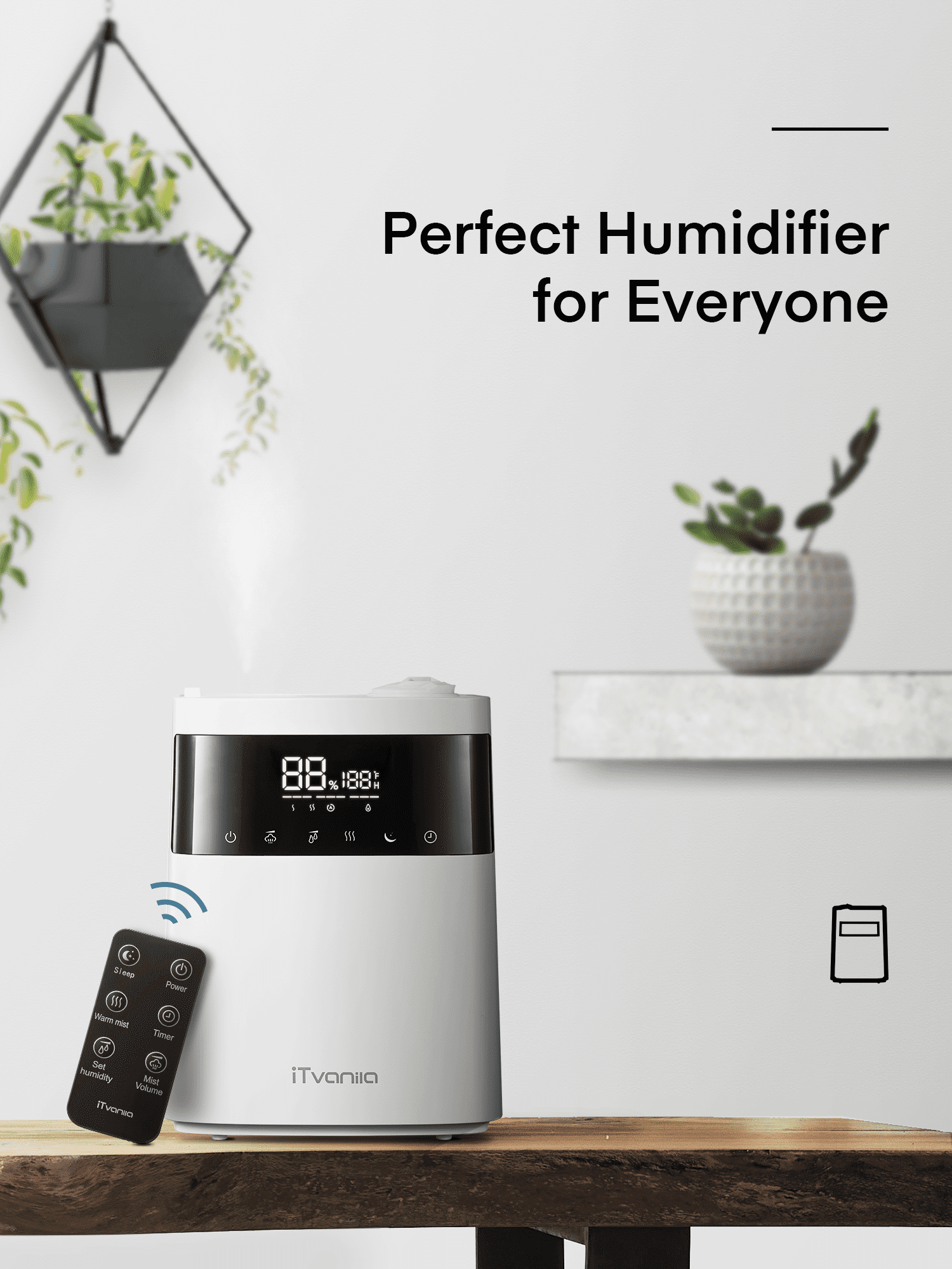 ITvanila Humidifier, 5.5L Warm and Cool Mist Humidifiers for Bedroom with Customized Humidity, Sleep Mode and 12H Timer, for Living Room, Office and Baby Room (White)