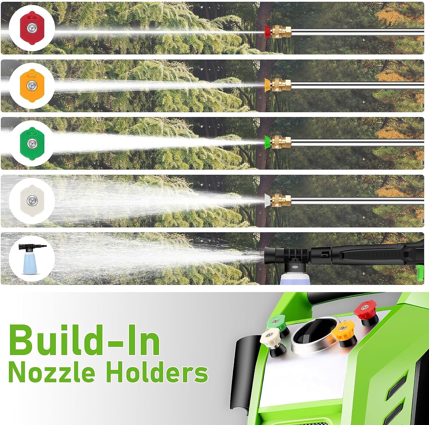 2.7GPM Electric Pressure Washer Power Washer 1800W High Pressure Washer Cleaner Machine with 4 Changeable Nozzle & Hose Reel, Best for Cleaning Patio, Garden,Yard (Green)