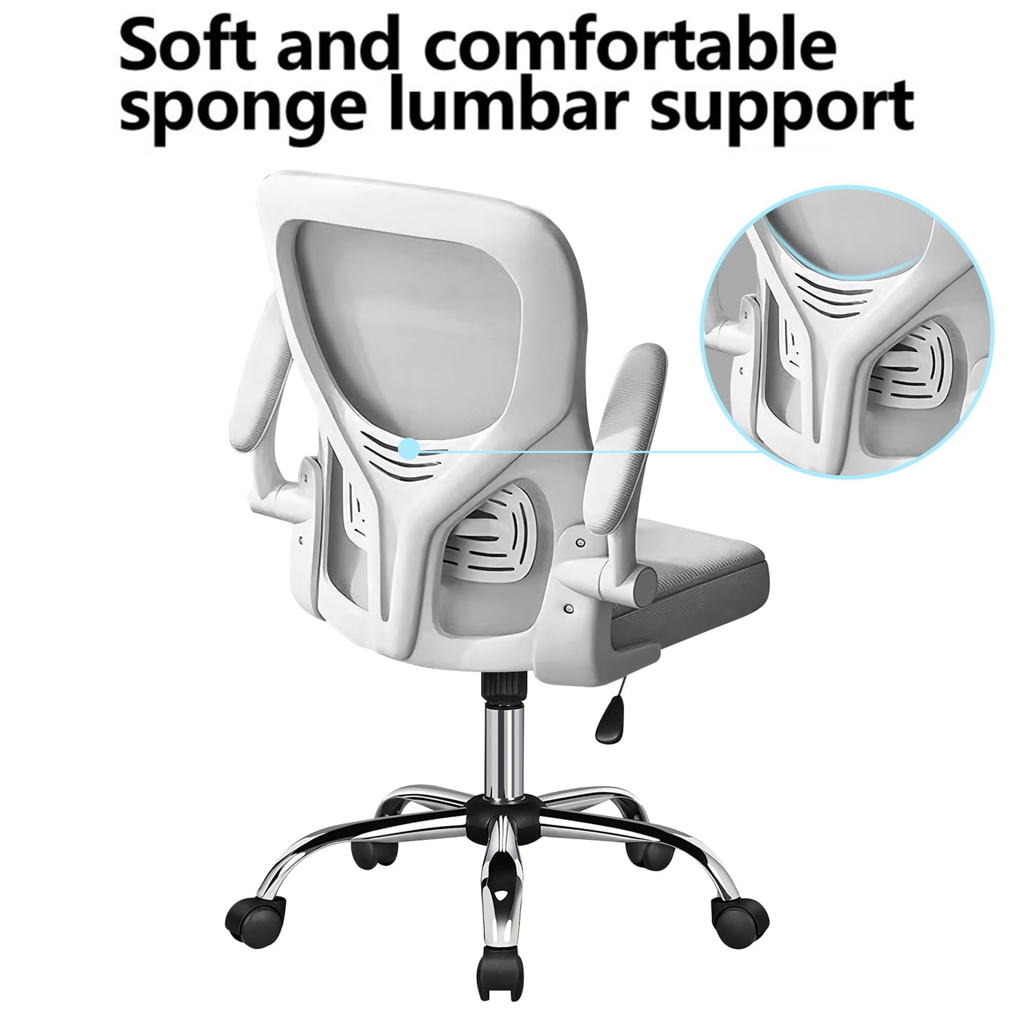 Happylost Office Chair, Computer Mesh Swivel Desk Chair with Adjustable Armrests (White）