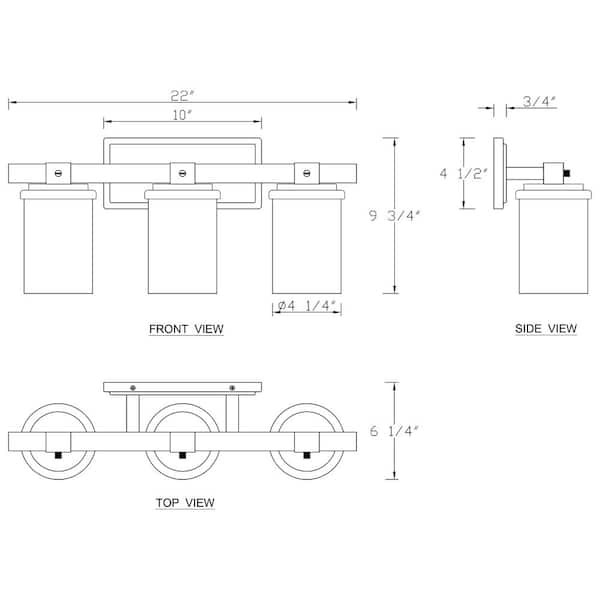 3-Light 22 in. Woodgrain and Rustic Black Vanity Light with Clear Seeded Glass