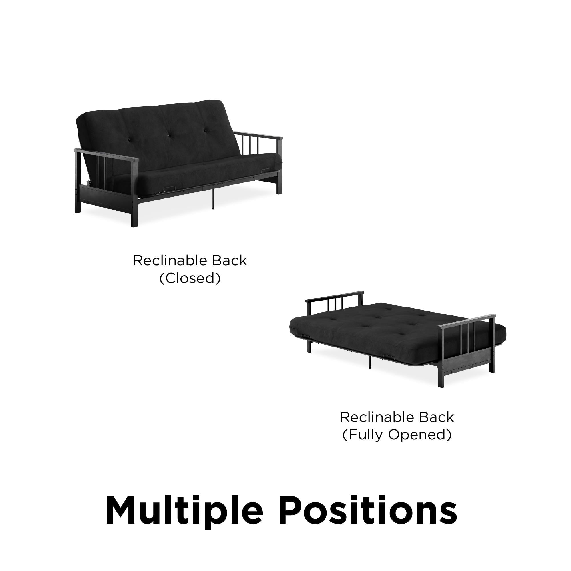 DHP Harlow Full Metal Arm Futon with 6â Thermobonded High Density Polyester Fill Black Microfiber Mattress