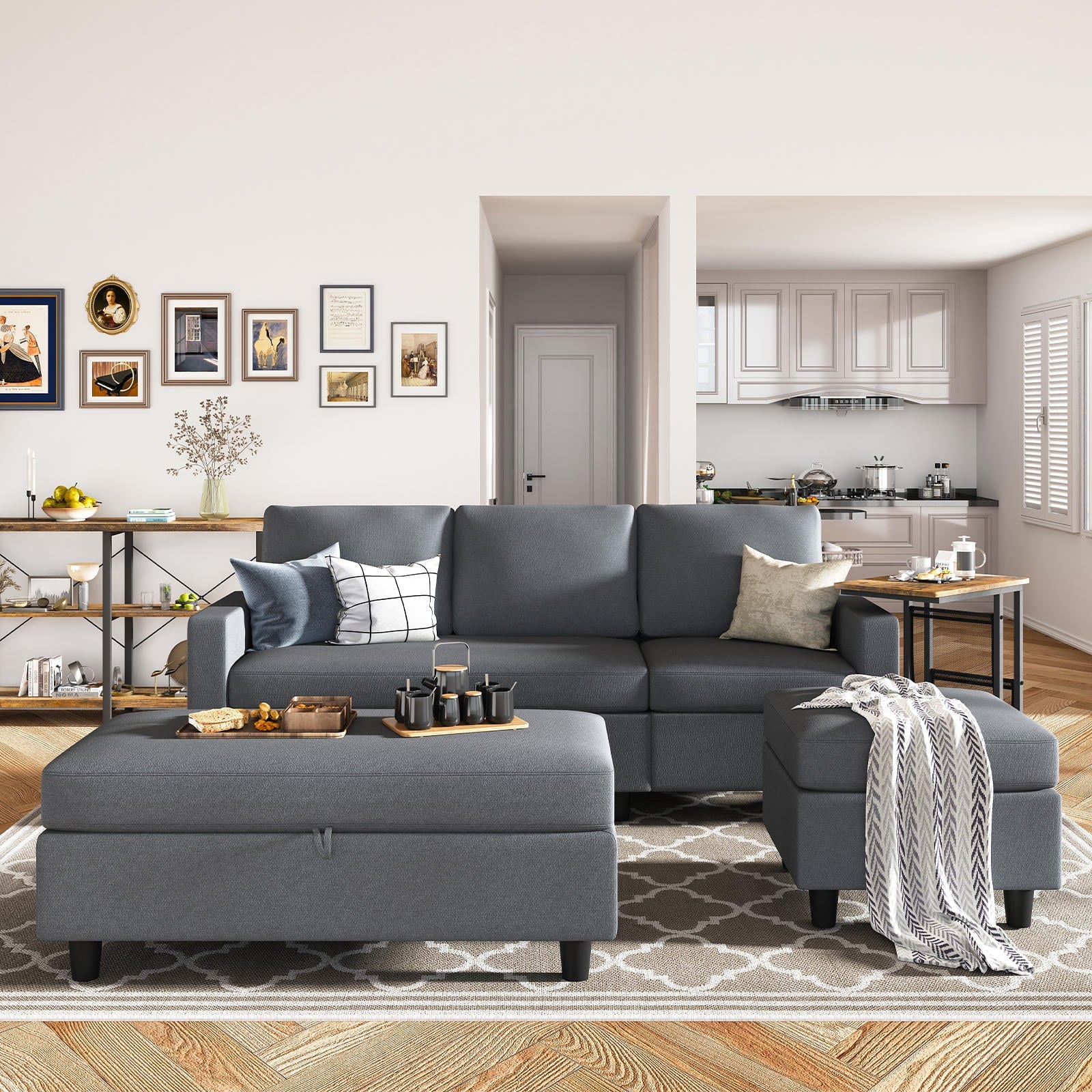 Honbay Dryades Sectional Sofas, Gray