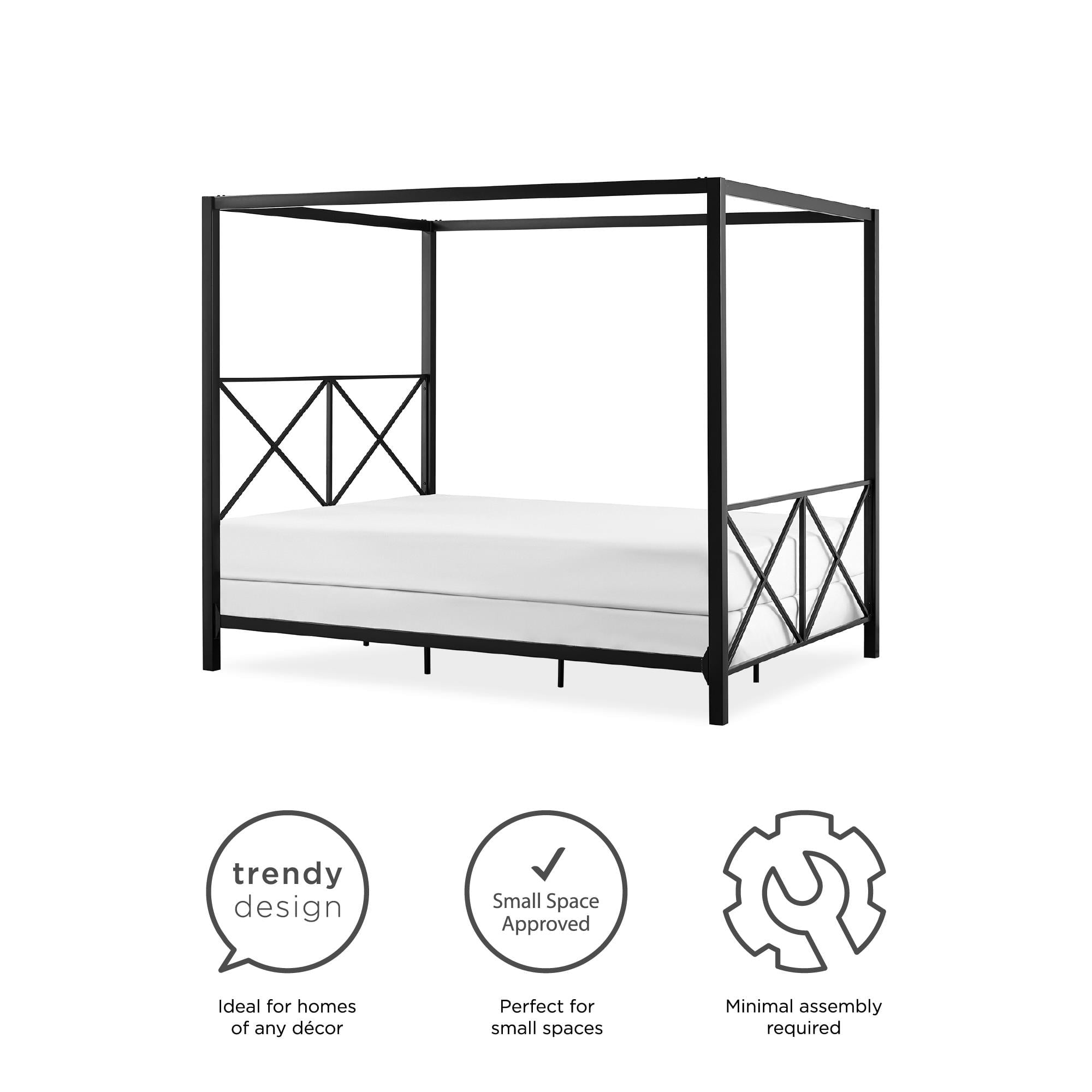 DHP Rosedale Metal Canopy Poster Bed Frame, Queen, Black