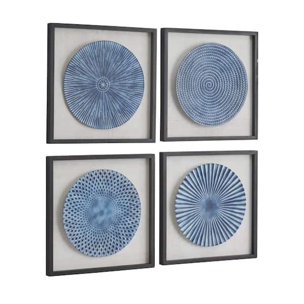 4- Panel Starburst Radial Plates Framed Wall Art with Black Frame 16 in. x 16 in.