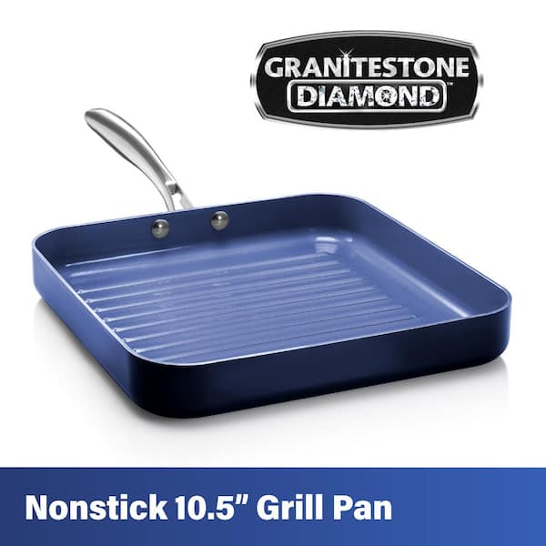 Classic Blue 10.5 in. Aluminum Ultra-Durable Non-Stick Diamond Infused Grill Pan
