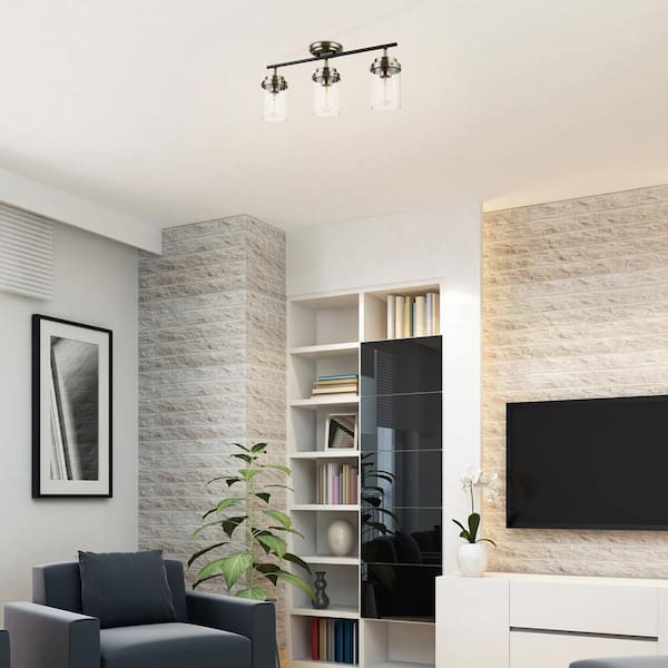 Adelaide 1.83 ft. 3-Light Antique Brass Fixed Track Lighting Kit with Matte Black Accent and Clear Glass Shades