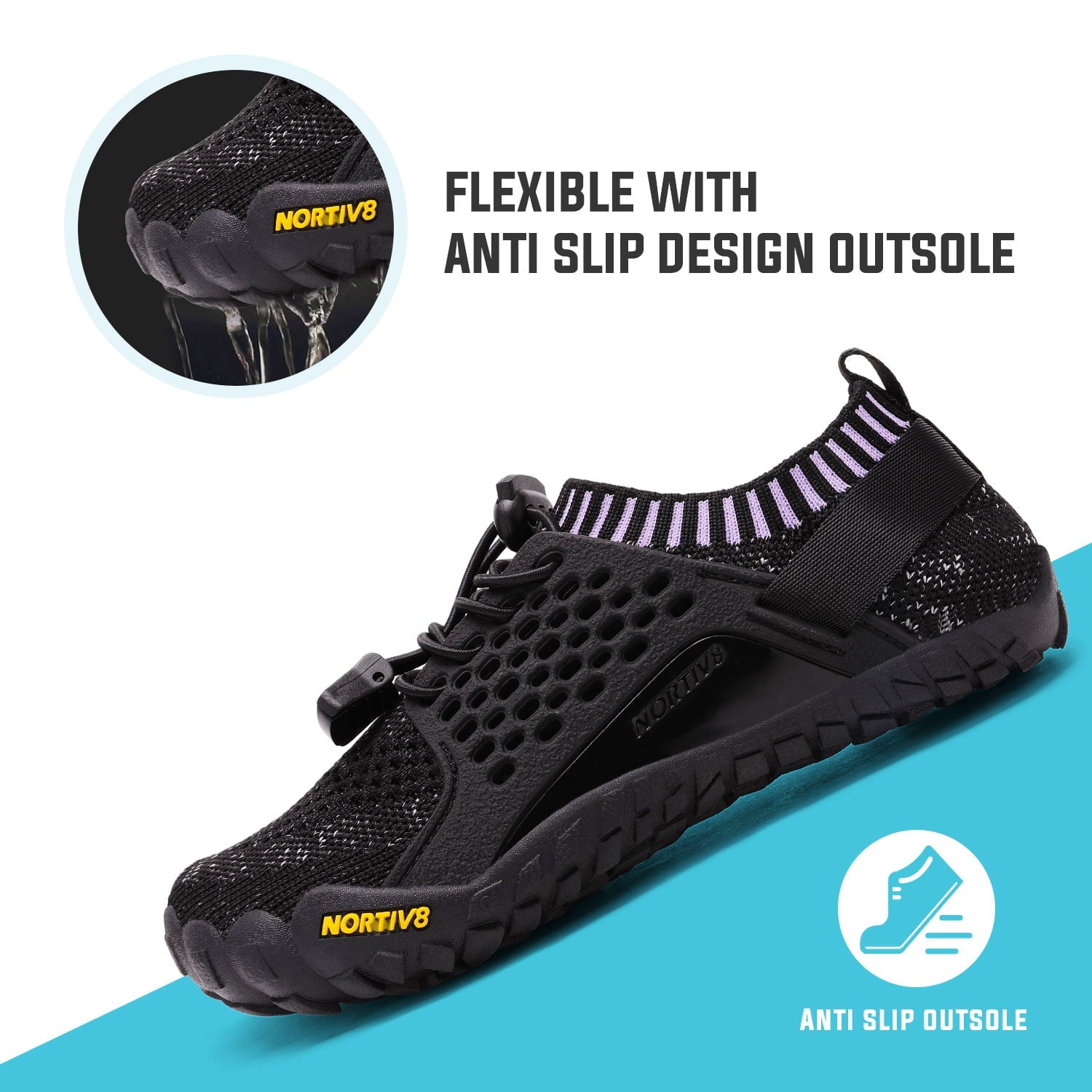 Nortiv 8 Kids Water Shoes Boys & Girls Comfort Aqua Shoes Quick Dry Barefoot Swim Diving Sports Shoes Aqua-K2 Black/Purple Size 1