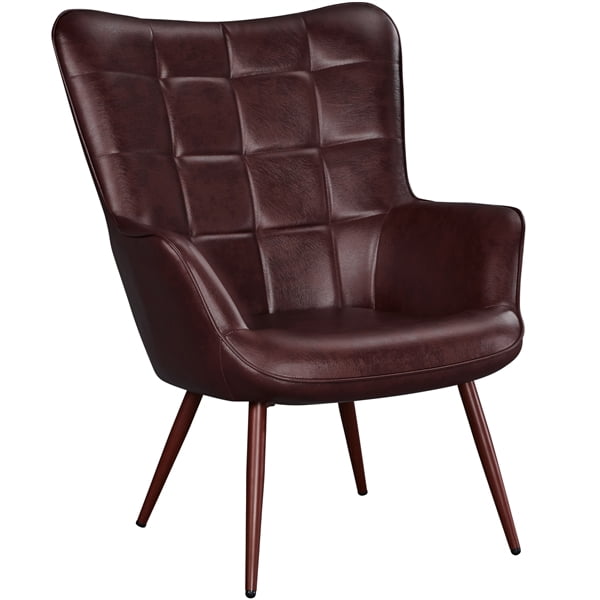 Topeakmart Contemporary Faux Leather Accent Chair Tufting Armchair with Tapered Legs Chestnut Brown