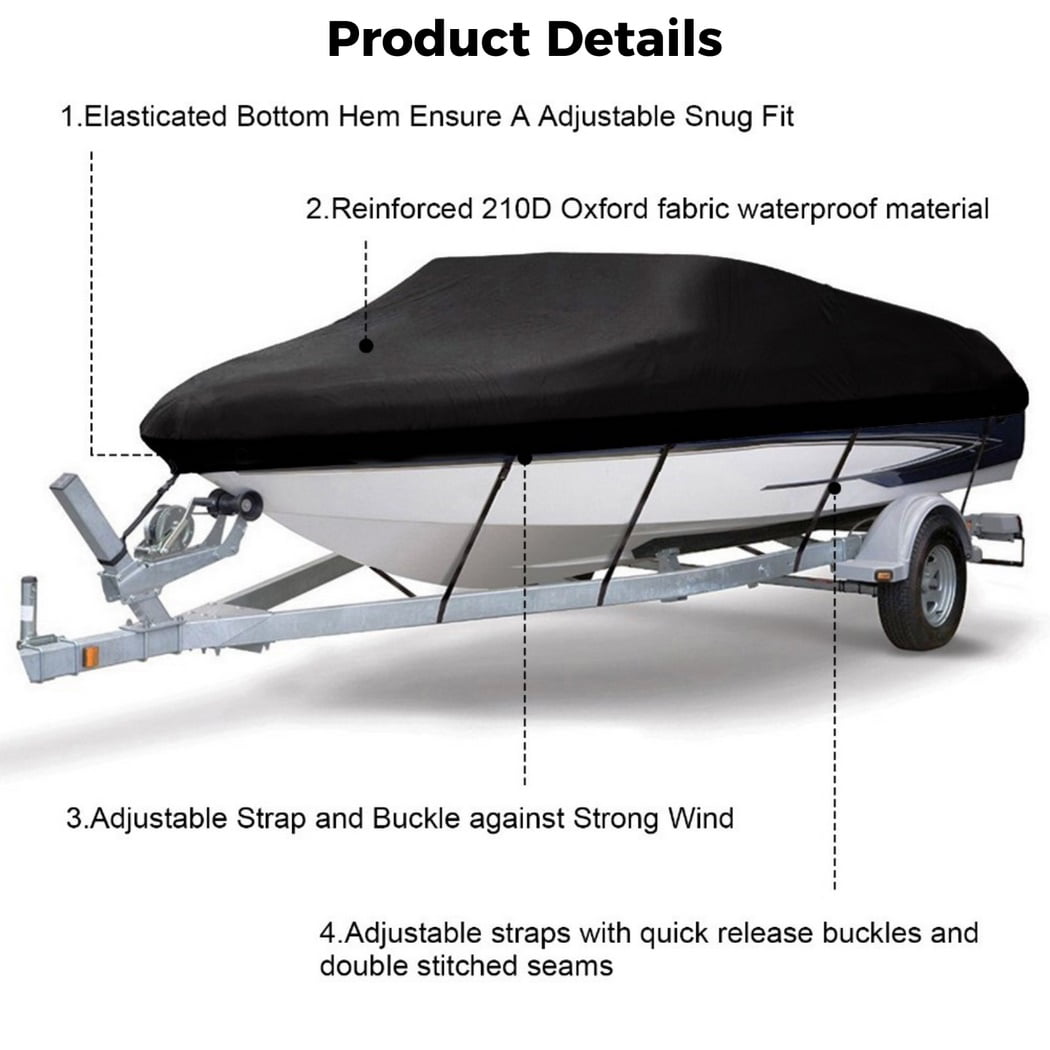 Boat Cover, Heavy Duty Waterproof Trailerable Boat Cover for V-Hull, TRI-Hull, Runabout Boat, Pro-Style Bass Boats, Fits up to 17-19ft Long and 96 in Wide