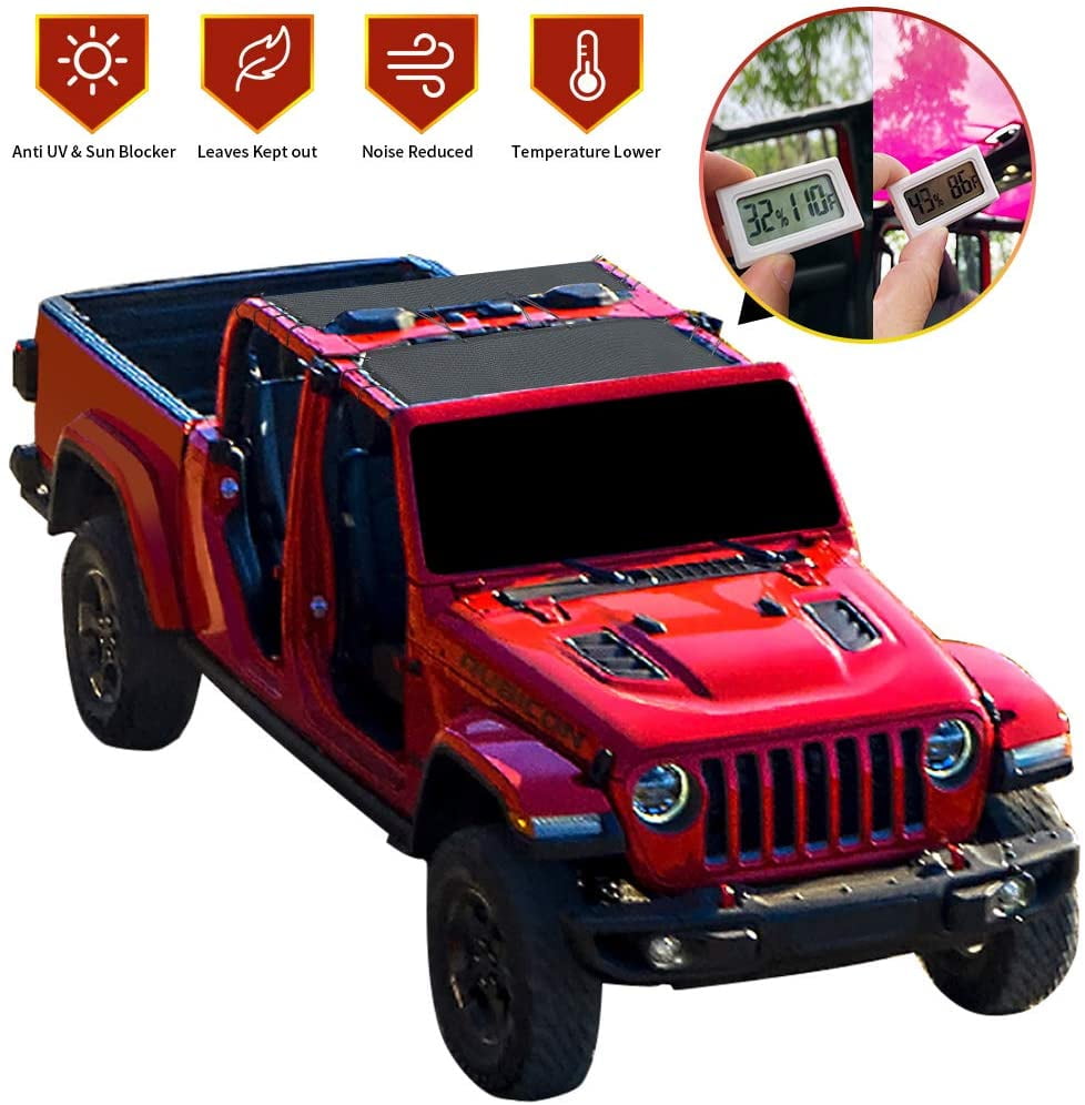 Shadeidea Jeep Gladiator Sun Shade JT 4 Door Top Sunshade, Front & Rear (2-Pieces) - Black Mesh Screen Wrangler Cover, UV Blocker with Grab Bag Pouch (2018 - Current) - 10 Years Lasting