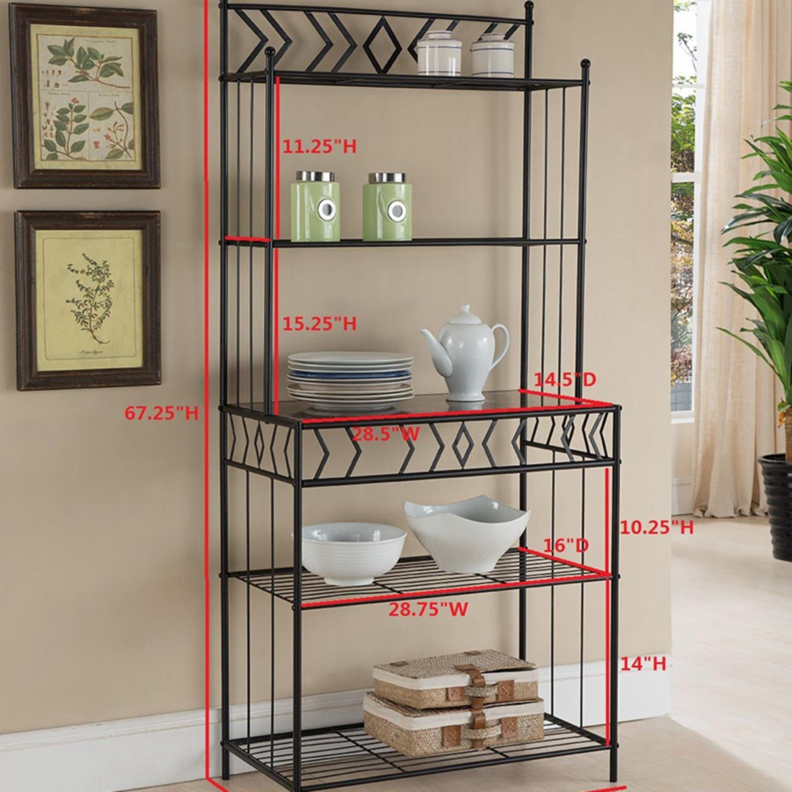 K&B Furniture Black Metal Storage Bakers Rack