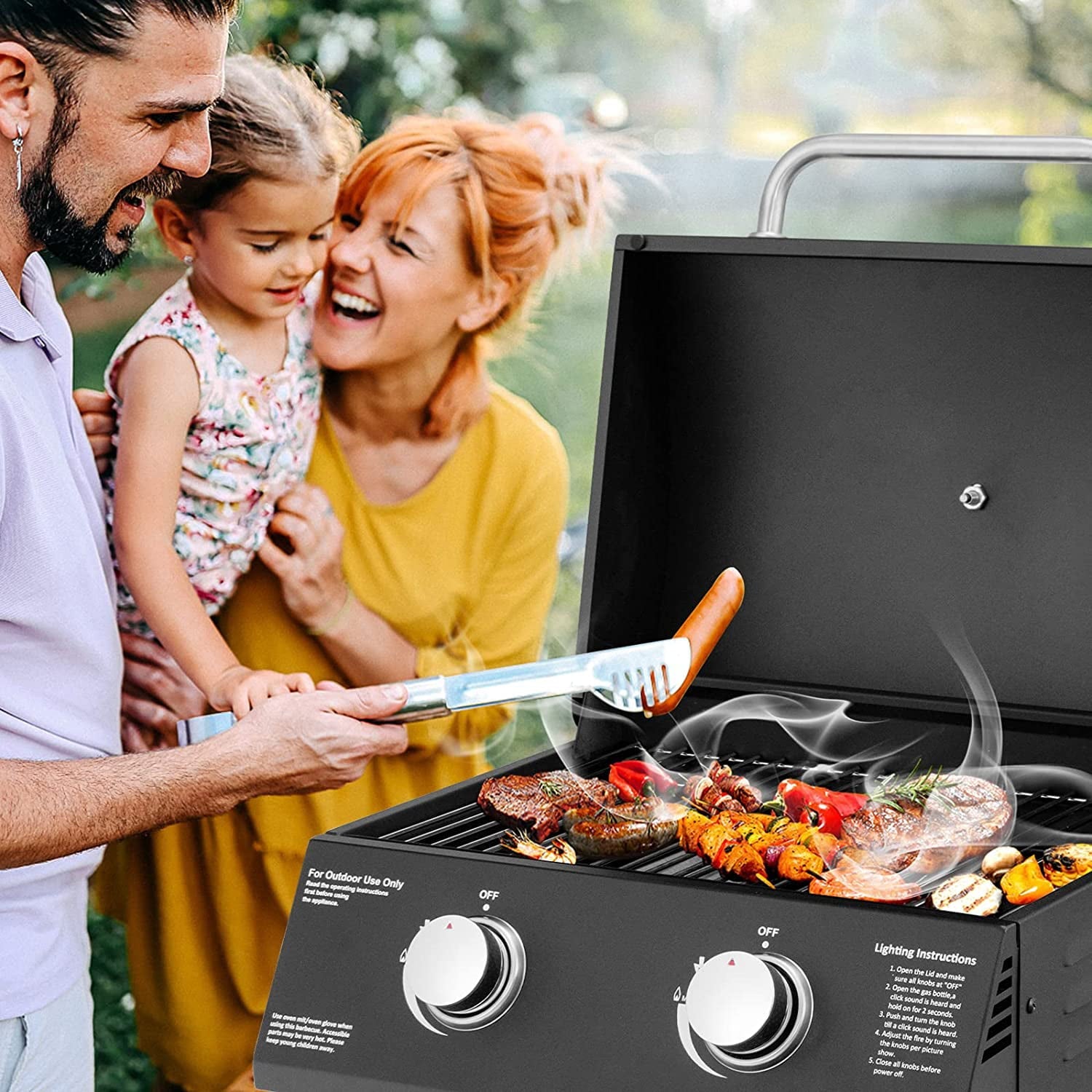 Vebreda 2 Burner Portable Propane Gas Grill, Black