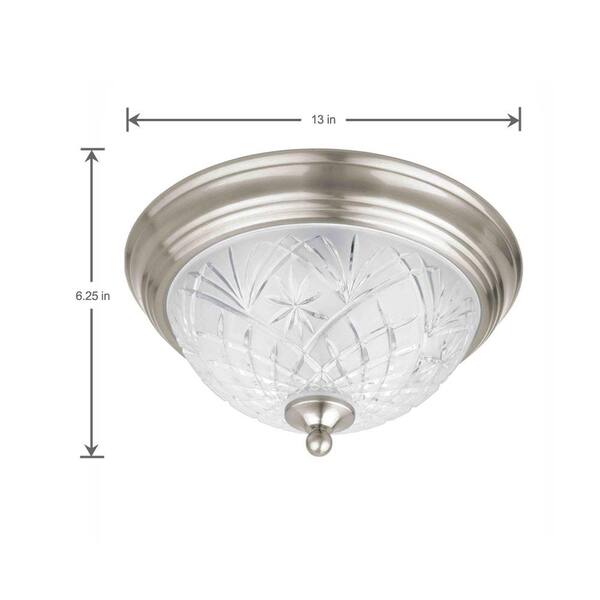 13 in. 2-Light Satin Nickel Flush Mount with Clear Glass Shade
