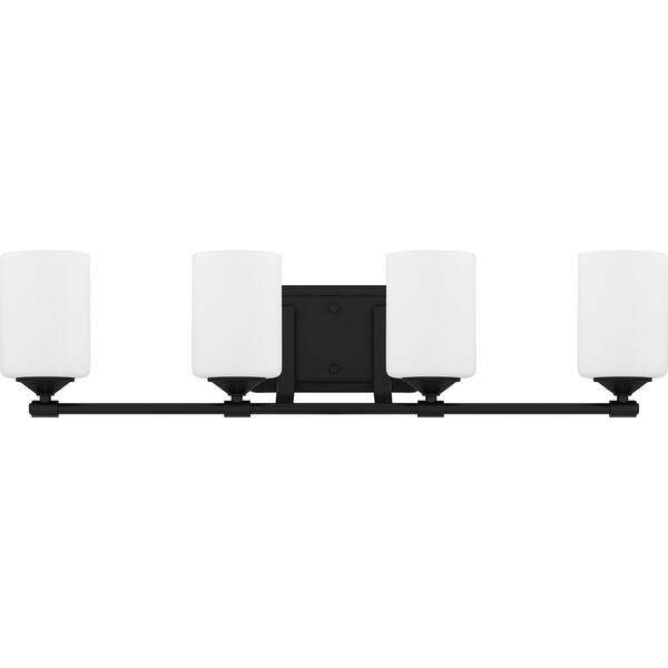Darlington 29.5 in. 4-Light Matte Black Vanity Light with Frosted Opal Glass Shades