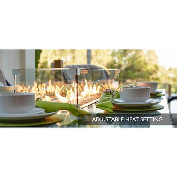 Turnbury 47 in. x 27 in. Square Stainless Steel Propane Gas Fire Pit Table in Brown Wicker with Tempered Glass Surround