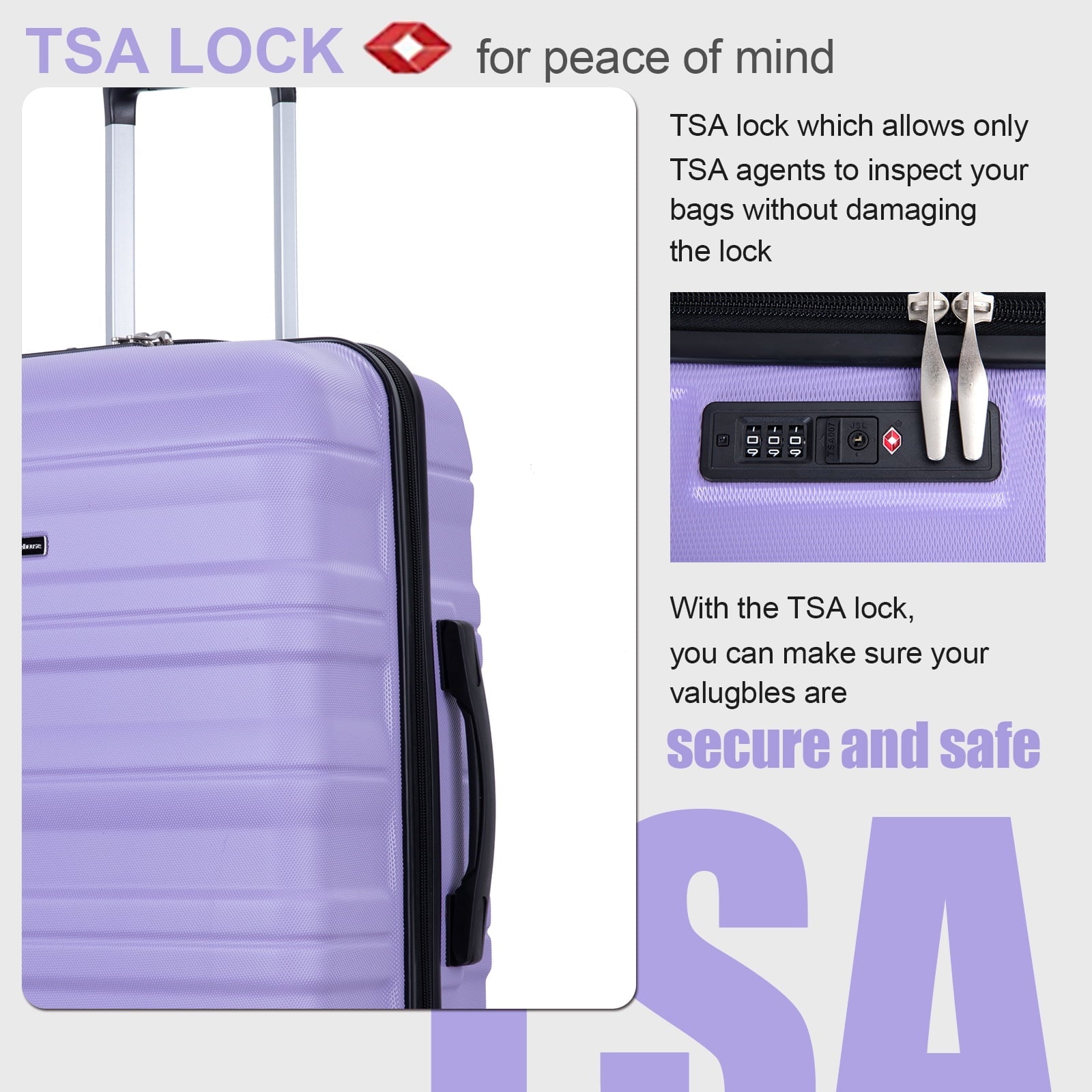 Tripcomp Hardshell Luggage Set 3-Piece Set (21/25/29) Lightweight Suitcase 4-Wheeled Travel Case(Purple)