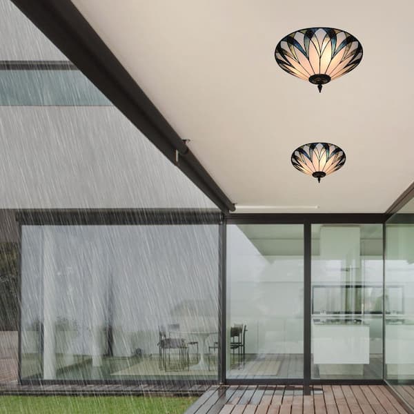 18 in. 3-Light Retro Elegant Stained Glass Flush Mount Ceiling Light