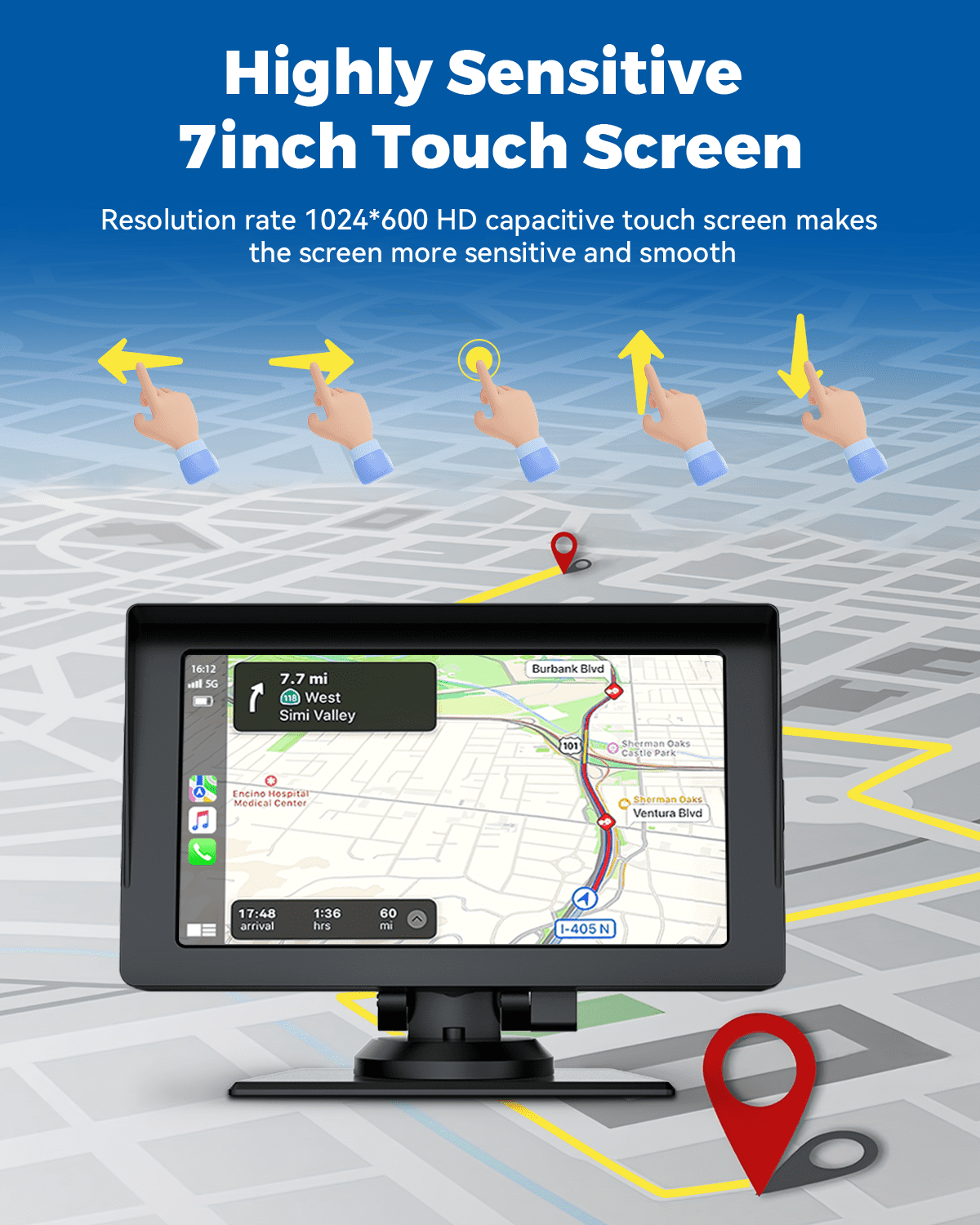 Lamtto Wireless Apple Carplay & Android Auto Car Stereo with Bluetooth, 7'' Touchscreen Carplay Car Radio with Siri, AUX, FM, Multimedia Player, GPS Navigation