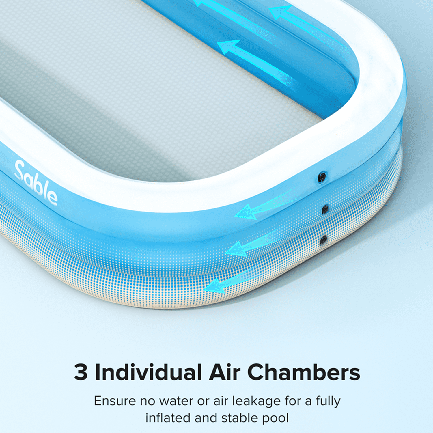 Sable Inflatable Pool, Rectangular Swimming Pools for Kids, Adult, Family, 50% Thicker, 9.83 x 6 x 1.67 ft