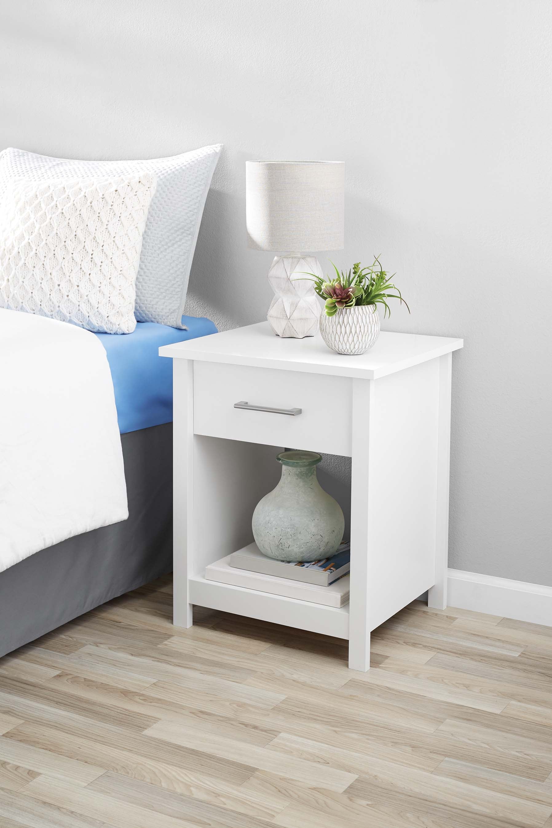 Mainstays Hillside Nightstand with Drawer, White Finish