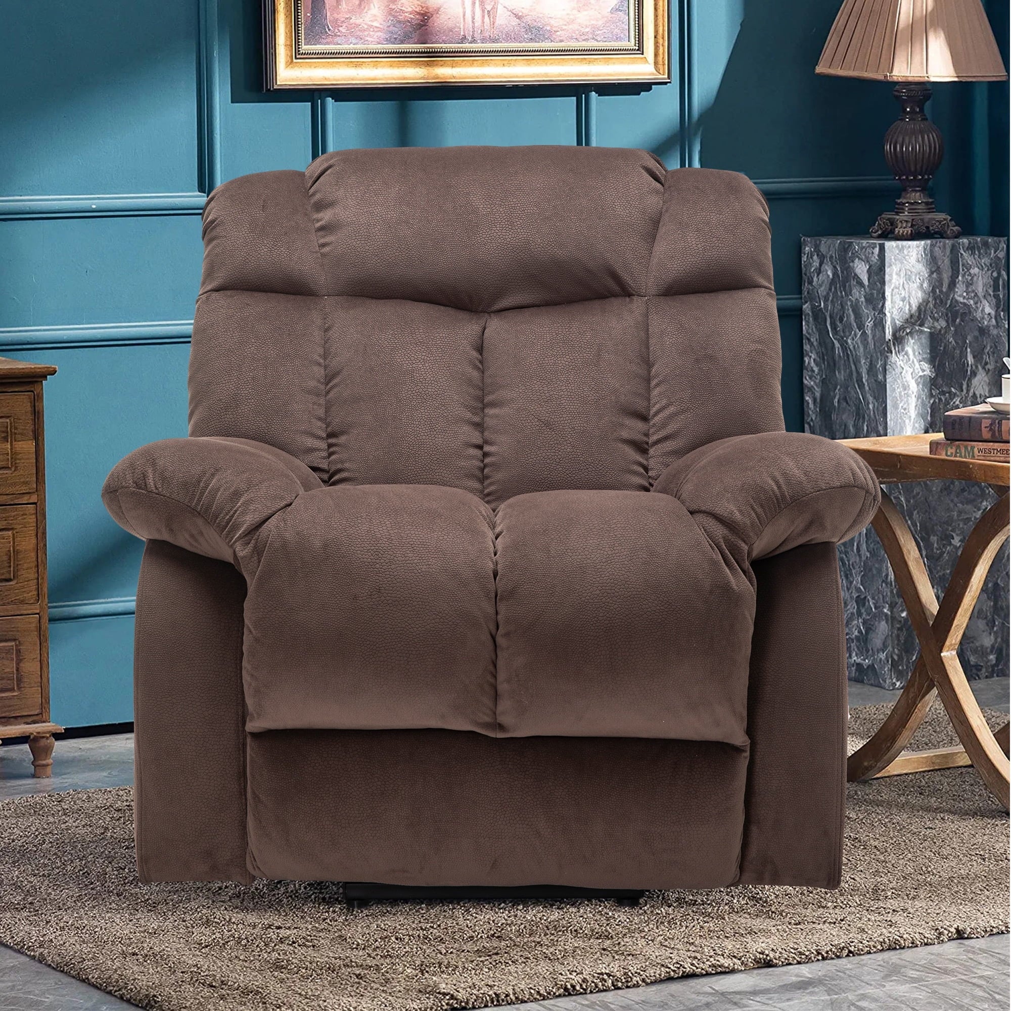 VANBER Lift Chair Recliners, Lazy Boy Power Lift Recliner Chair Big Man Recliner Sofa, Heavy Duty Electric Lift Chair with Remote Control and Side Pocket, Fabric Lift Chair, 300lbs Capacity, Coffee