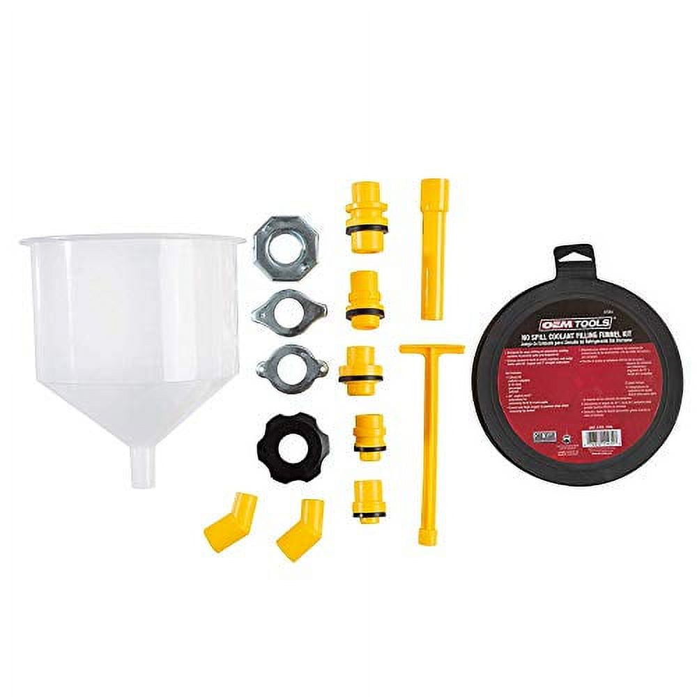 OEMTOOLS No-Spill Coolant Funnel Kit, Near Universal Fitment, 15 Piece Fluid and Oil Funnel Set, Radiator Flush Kit, Model 87009, Standard vehicle type, plastic material