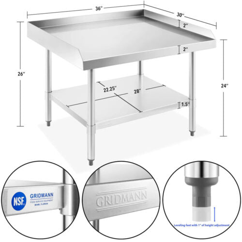 36 x 30 Inch Stainless Steel NSF Grill Table w/ Undershelf