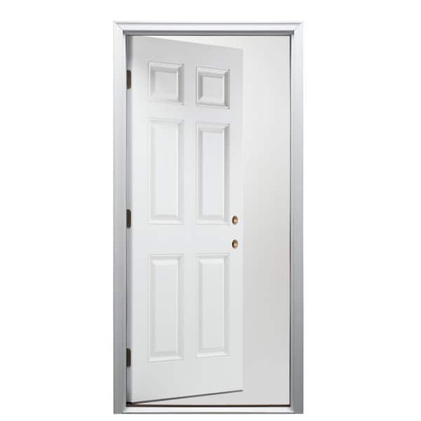 36 in. x 80 in. 6-Panel Left-Hand/Inswing Primed Fiberglass Prehung Front Door with 6-9/16 in. Jamb Size