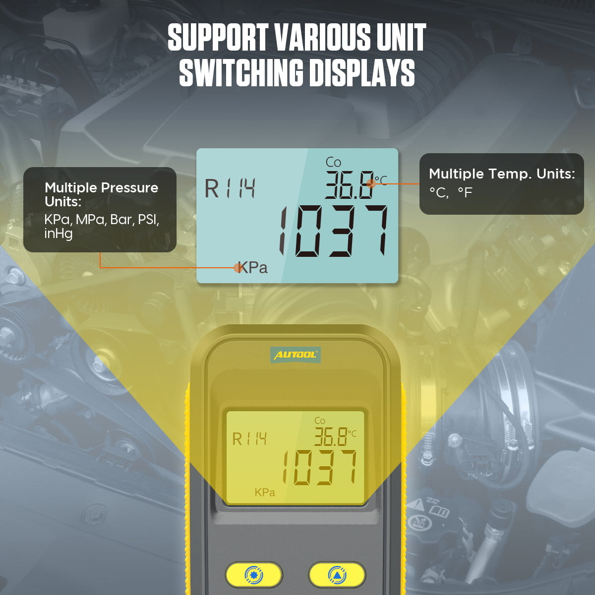 AUTOOL Refrigeration Digital HVAC Vacuum Pressure Manifold Tester, Pressure Gauge, Air-Conditioning HVAC Tools, r134a Refrigerant Recharge Kit, LM110