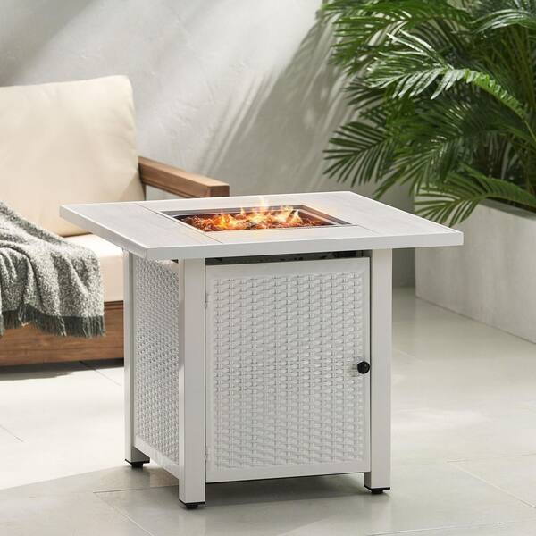 Symonds White/Light Grey Wood Grain Square Metal Fire Pit