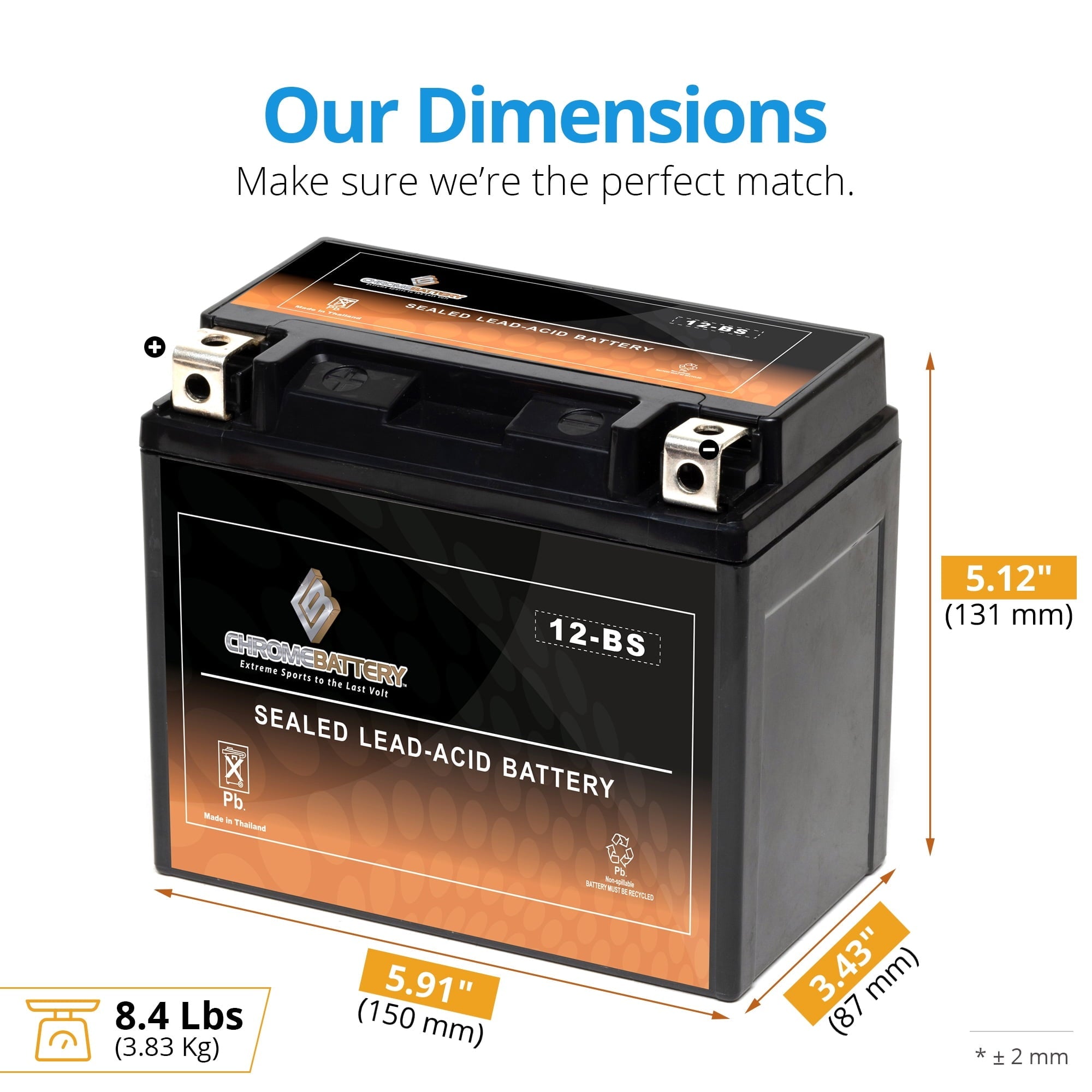 Chrome Battery Ytx12-bs (12-bs 12 Volts,10 Ah, 180 Cca) Motorcycle Battery for Suzuki Dl650 V-strom Abs, Adventure 650cc - Year (2004 - 2017)