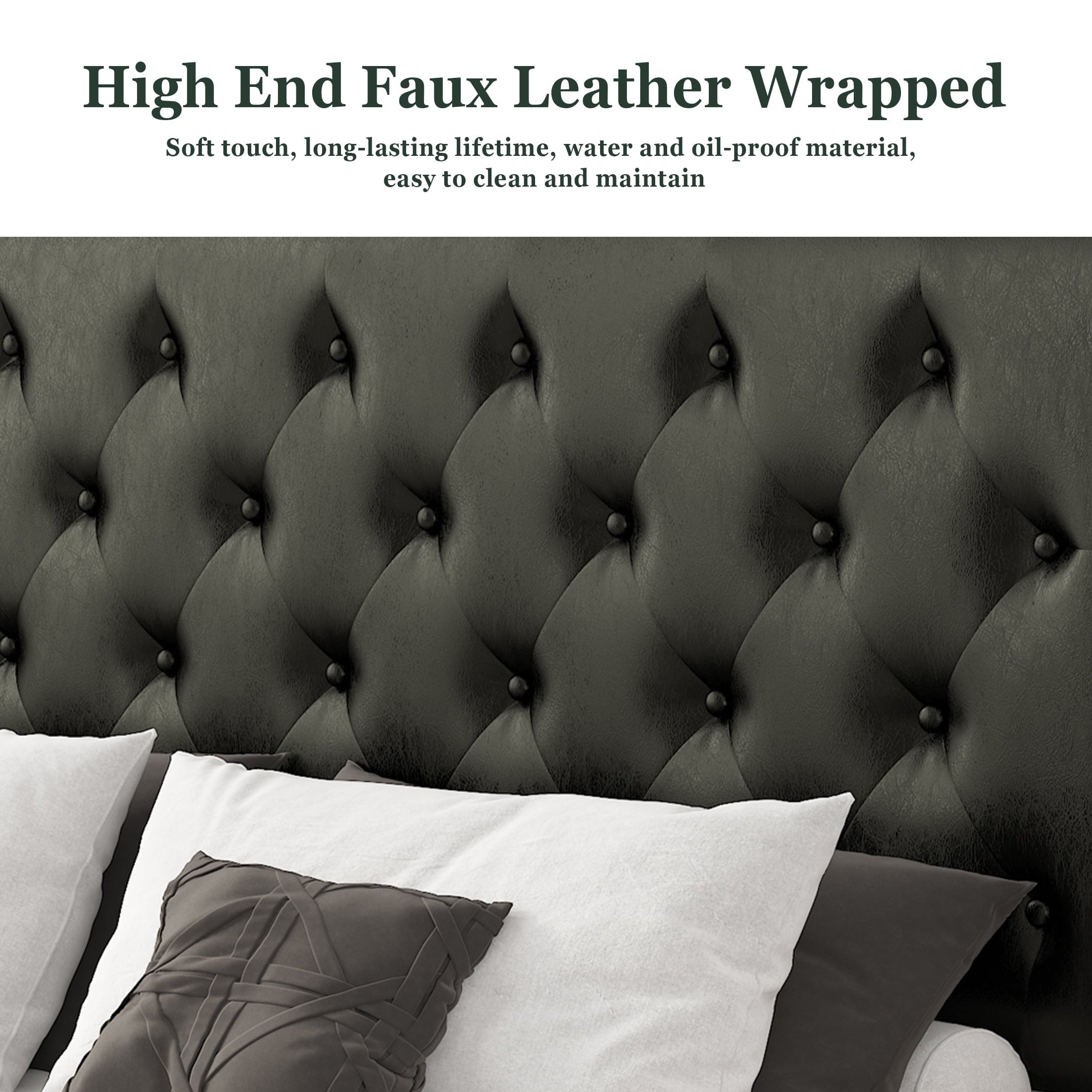 Amolife Queen Bed Frame with Headboard, Diamond Button Tufted Style, Black