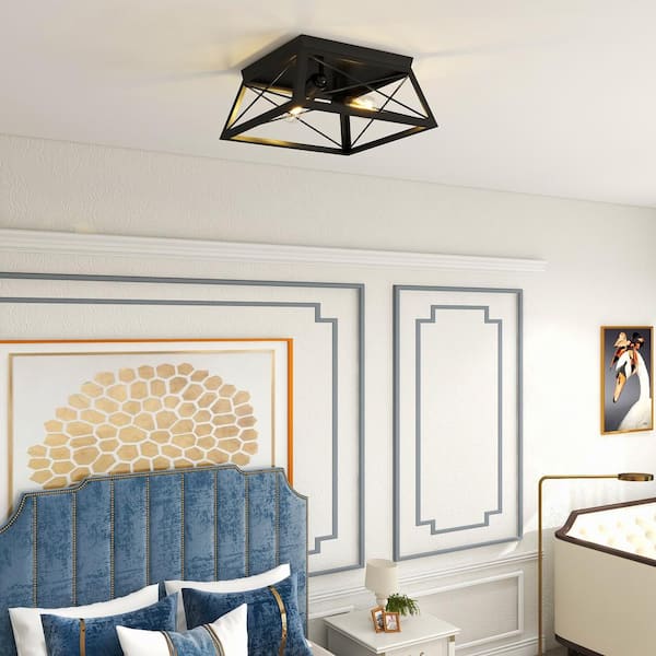 12 in. 2-Light Matte Black Flush Mount