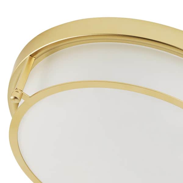 13 in. 2-Light Industrial Gold Flush Mount Farmhouse Close to Ceiling Light Fixture with White Glass Shade