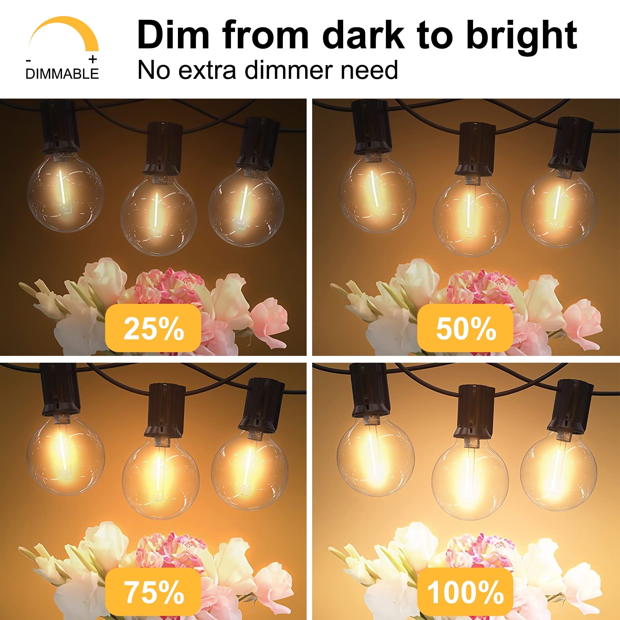 SZRSTH Solar Outdoor String Lights, 50FT Patio Decor Lights with Remote 25 Shatterproof LED Bulbs Waterproof Hanging Lights for Backyard Porch Party Garden Wedding