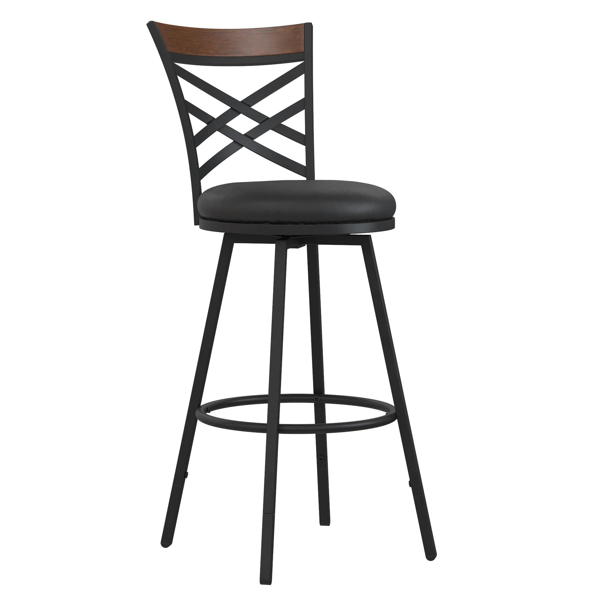 DHP Lesley Adjustable Swivel Barstool, Black Faux Leather, Set of 3
