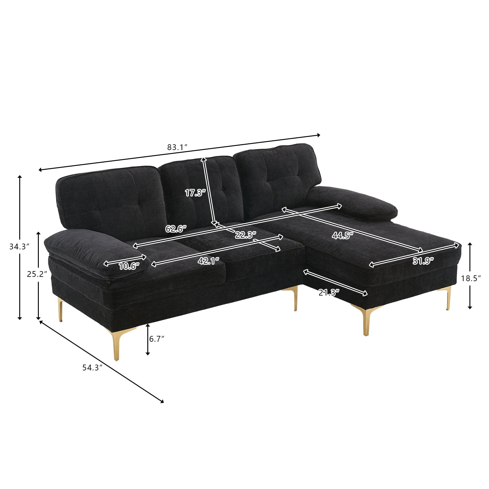 Ktaxon Modern L-Shape Sectional Sofa, 83