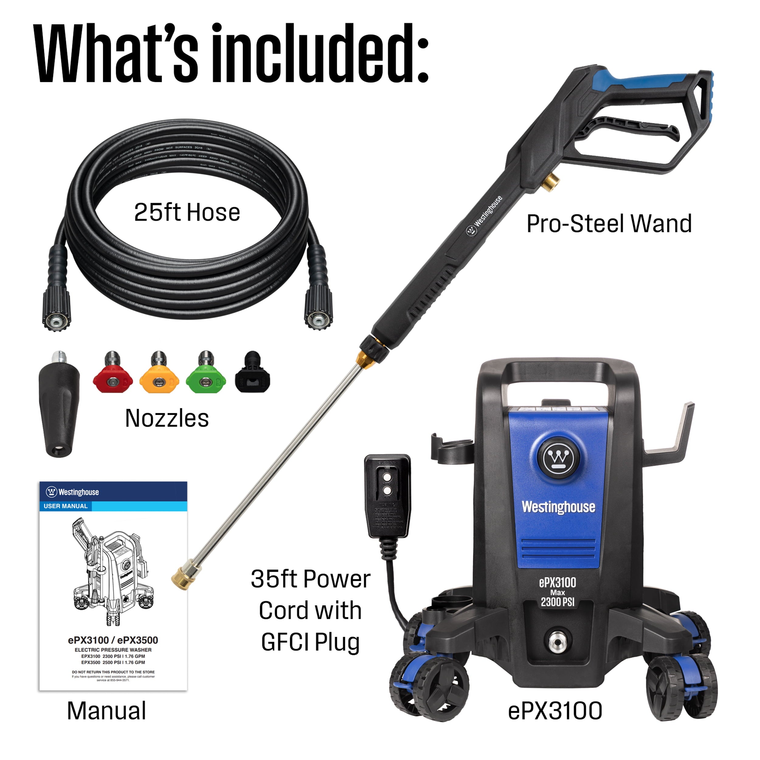 Westinghouse 2300 Max PSI Electric Pressure Washer, 1.76-GPM, Soap Tank, 5 Nozzles