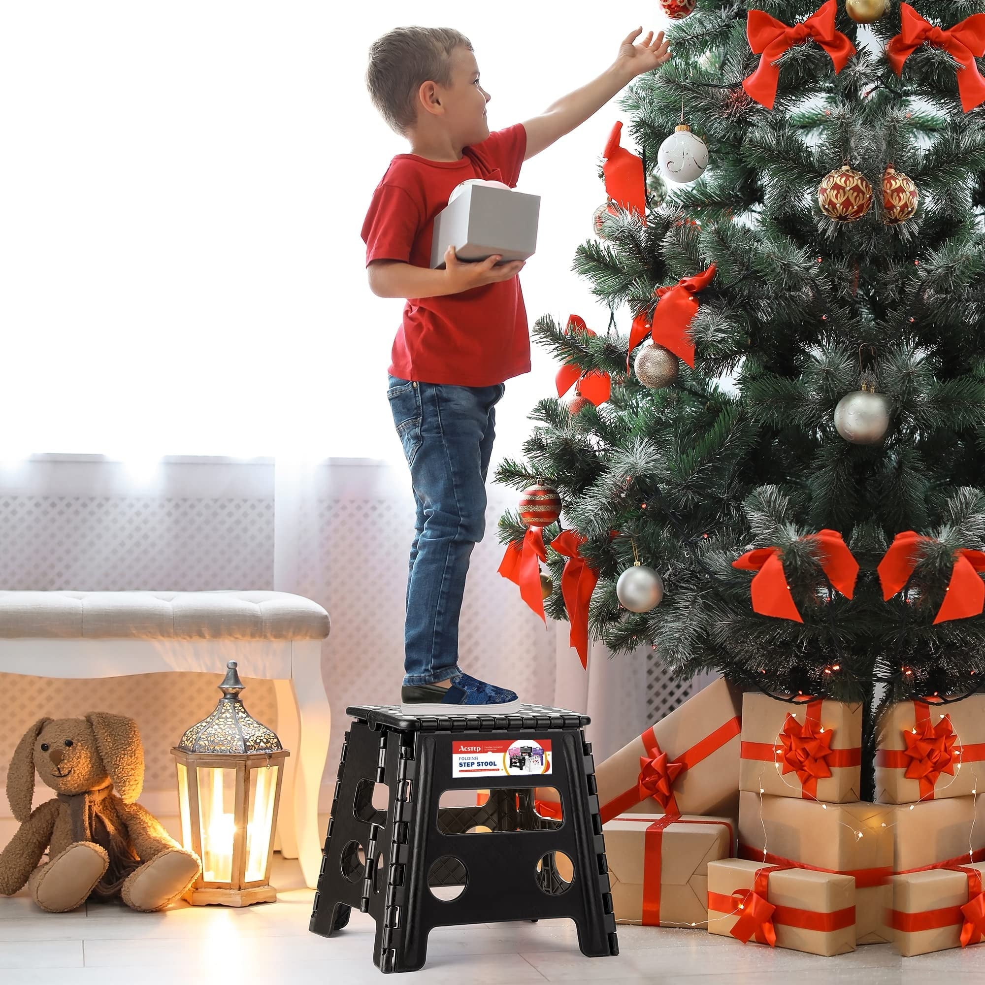 ACSTEP Folding Step Stool 13'' Tall Kids Step Stool Plastic Step Stools with Non-Slip Surface - Black