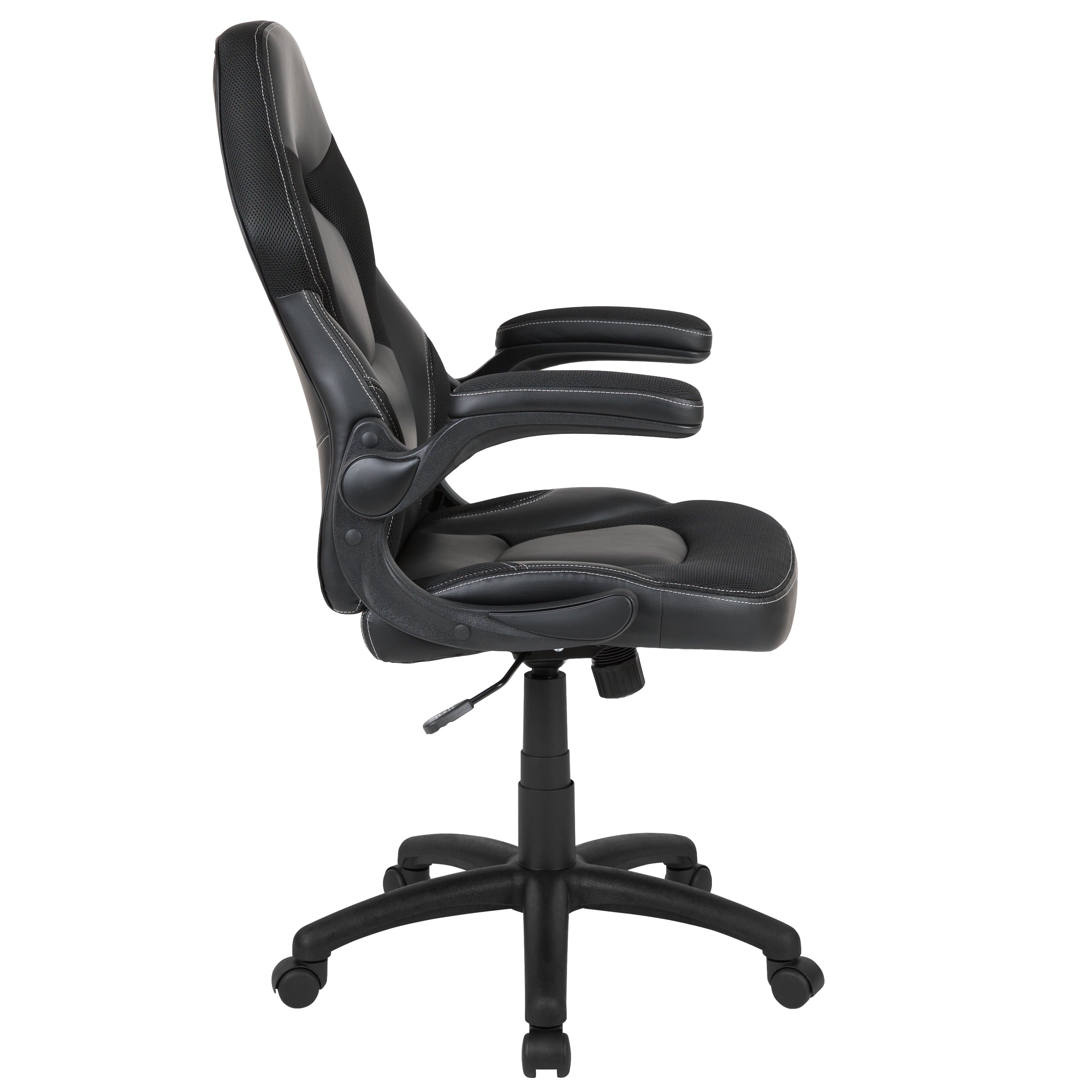 Emma + Oliver Gaming Racing PC Chair with Flip-up Arms, Black LeatherSoft