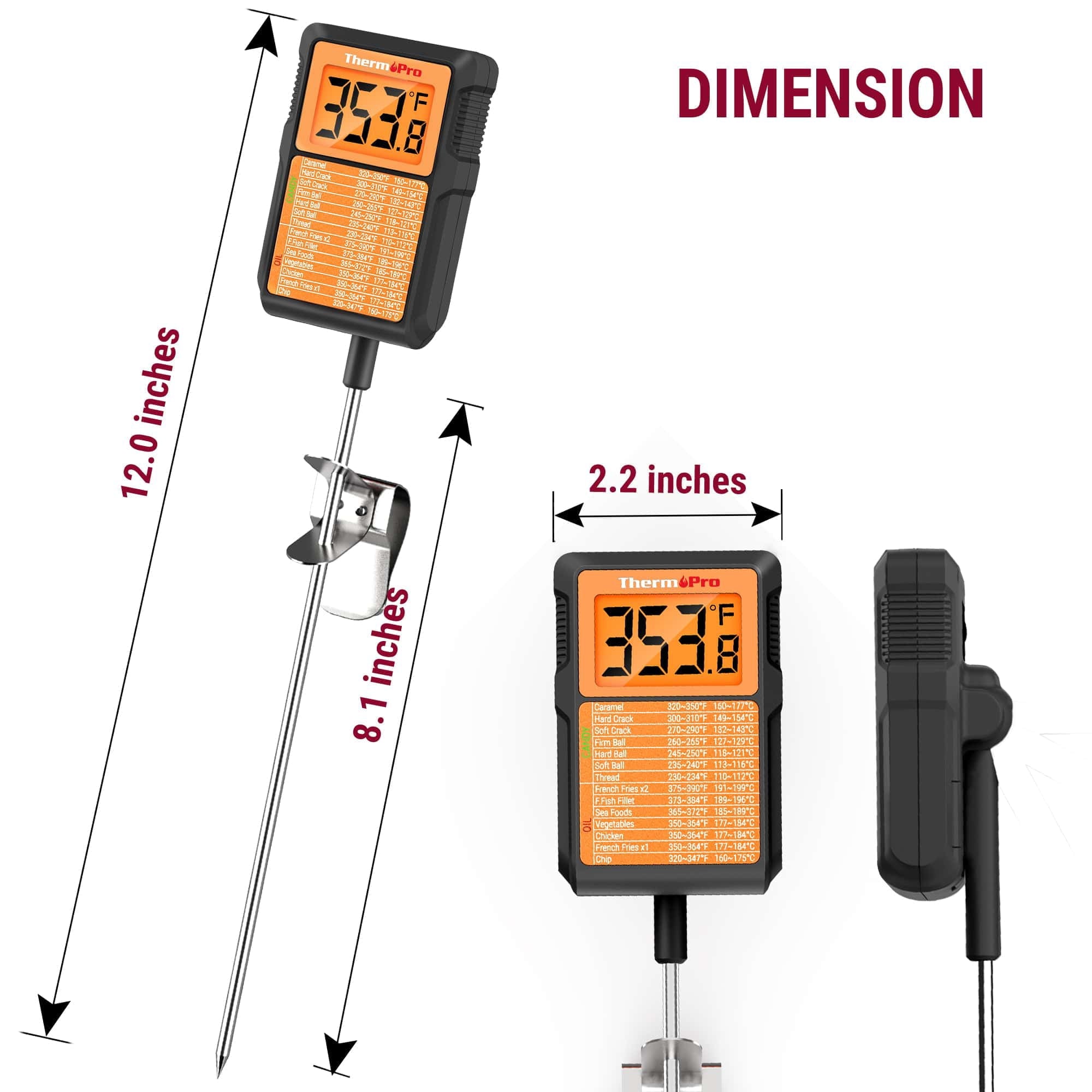 ThermoPro TP510W Waterproof Digital Candy Thermometer with Pot Clip, 8