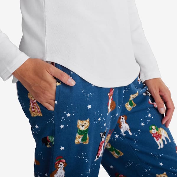 Company Cotton Family Flannel Holiday Pup Women's Henley Small Blue/Multi Pajamas Set