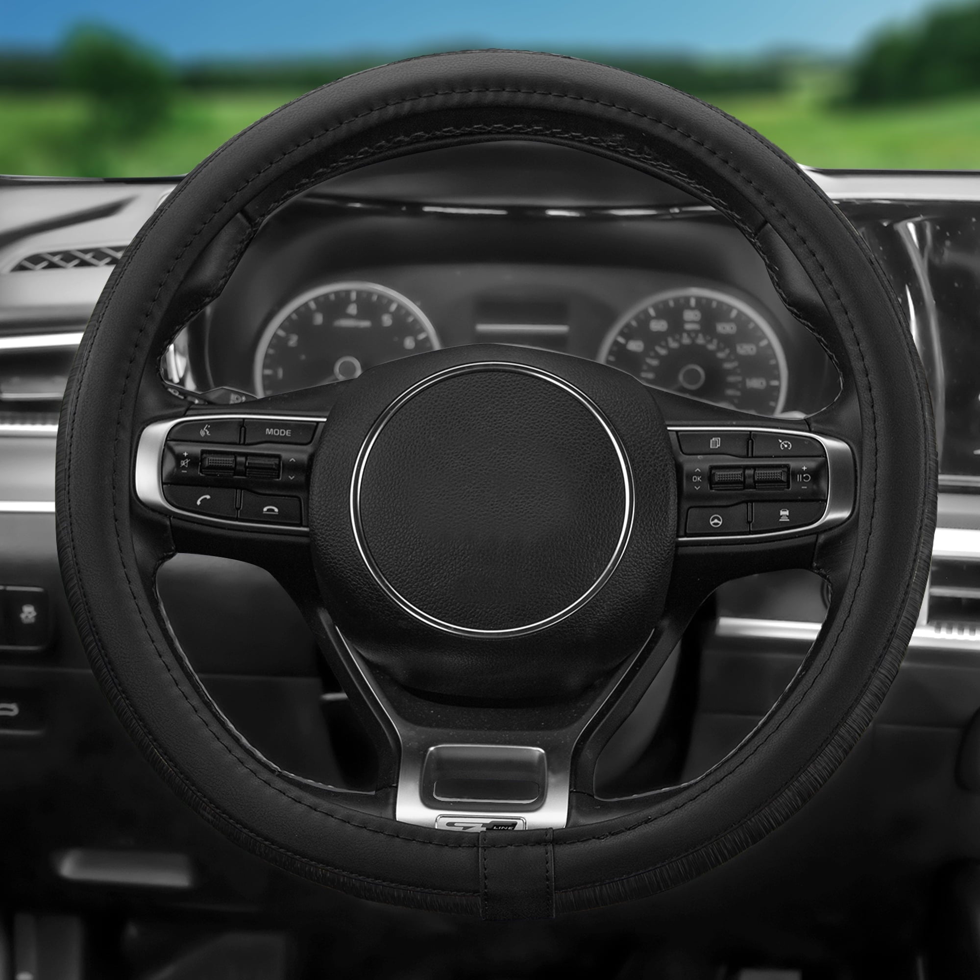 FH Group AFFH2013BLACK Galaxy13 Metallic Car Steering Wheel Cover Black w. Air Freshener 1.2 lb