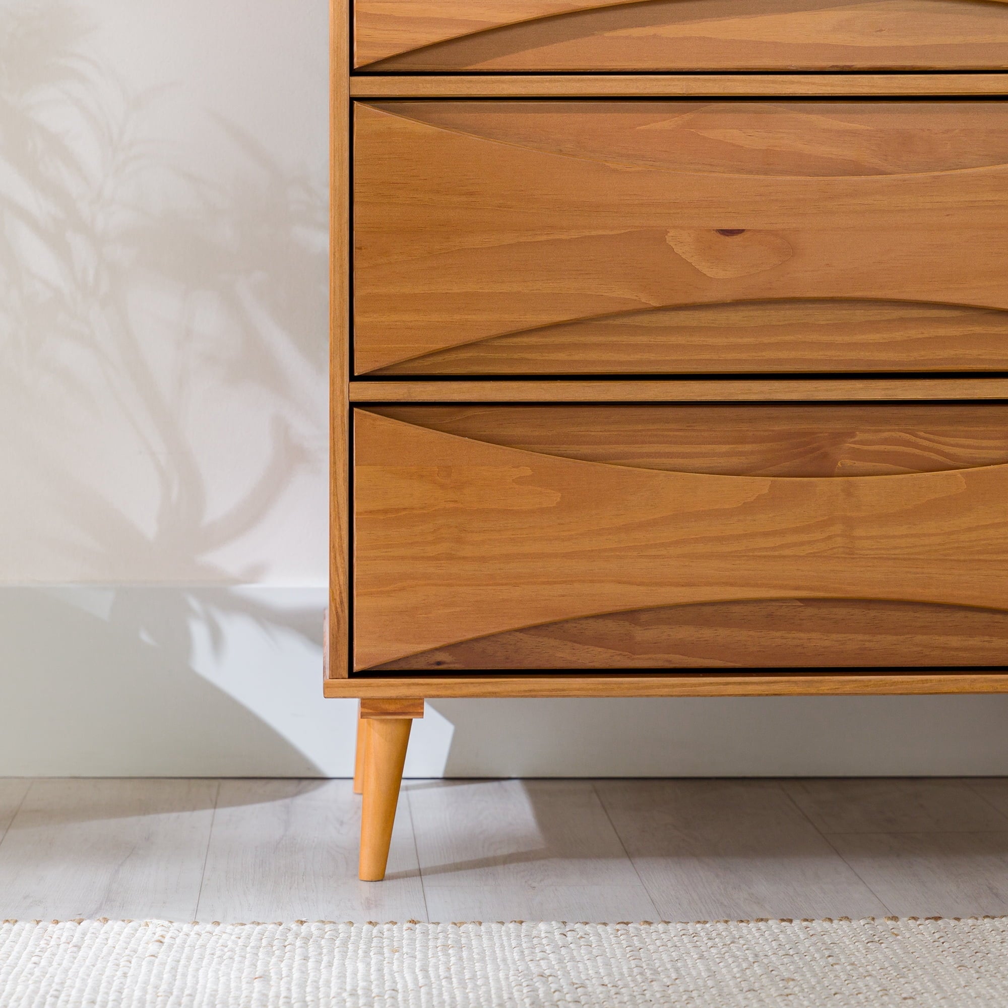 Walker Edison 30” Mid-Century Modern Curved Front 5-Drawer Dresser, Caramel