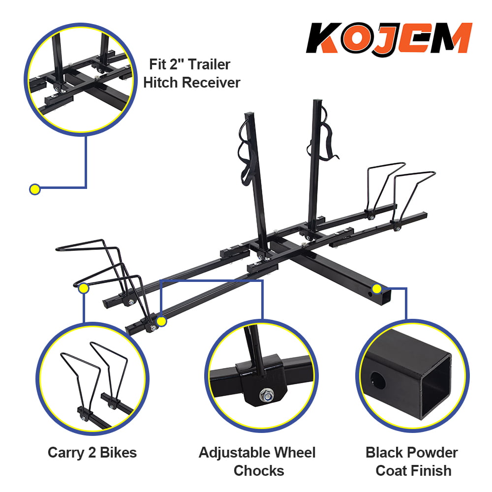 Kojem Heavy Duty 2 Bicycle Hitch Mount Bike Rack Carrier Platform for 2'' Receiver Trucks SUV