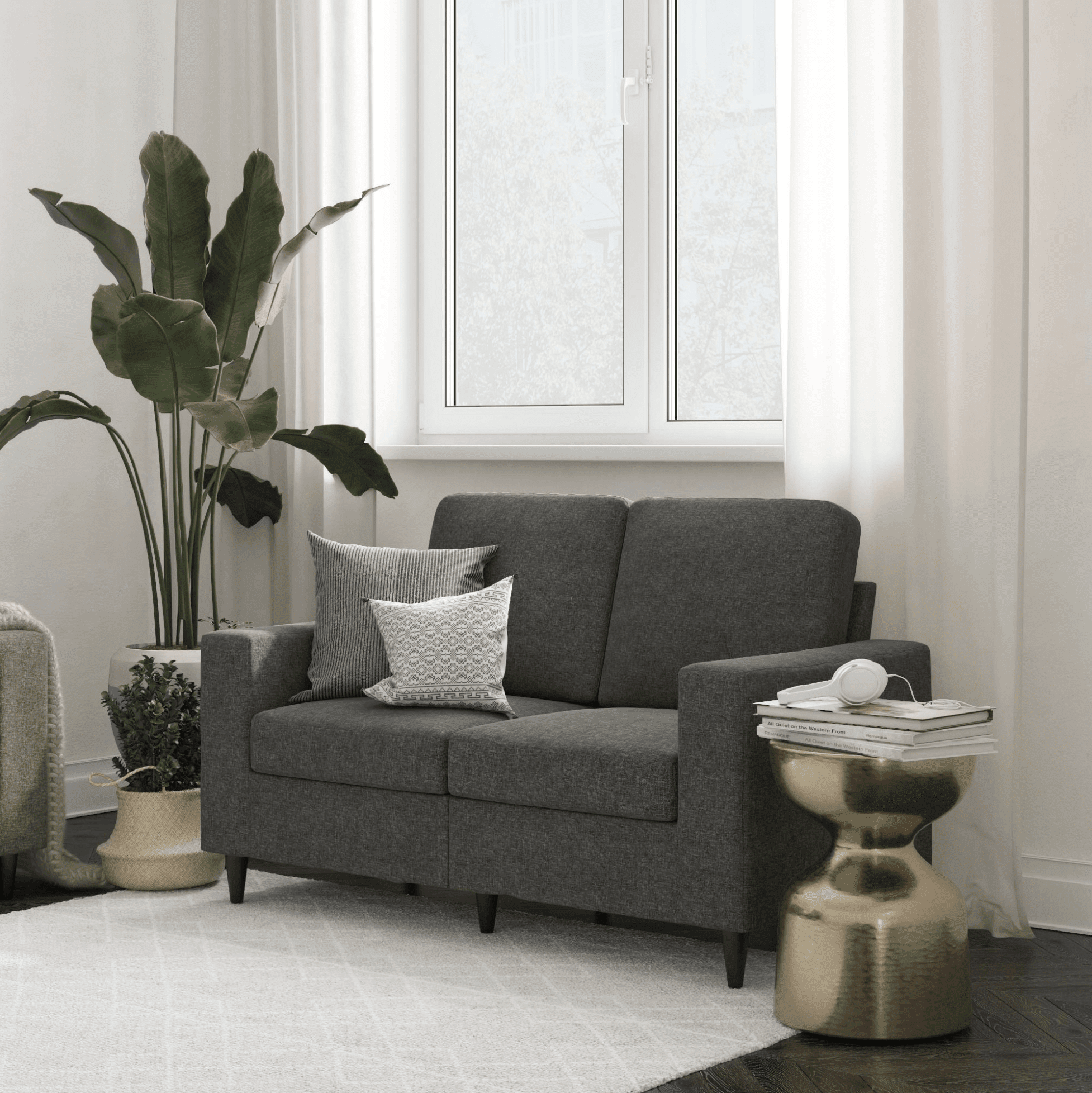 DHP Cooper Loveseat 2 Seater Sofa, Gray Linen