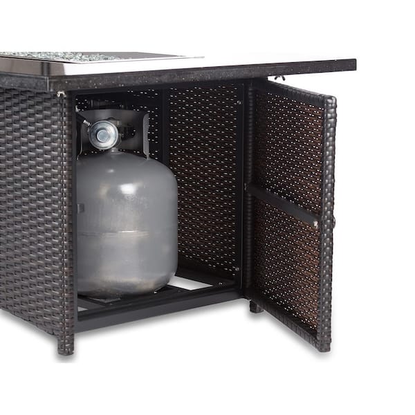 Maxwell 58 in. x 36 in. x 24 in. Rectangle Stainless Steel Propane Fire Pit Table with Cover