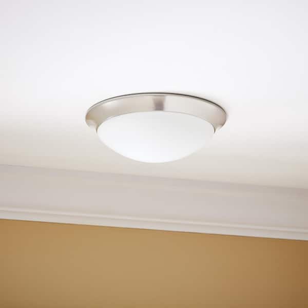 Stetson 11 in. 1-Light Brushed Nickel Integrated LED Selectable CCT Flush Mount with Frosted White Glass Diffuser